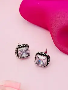Sangria Silver-Plated Stone-Studded Square Studs Earrings