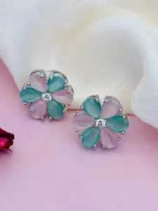 Sangria Silver Plated Stone Studded Floral Studs