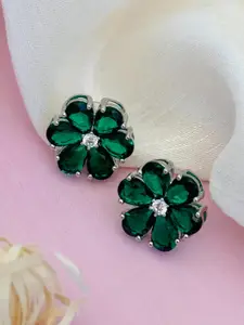 Sangria Silver-Plated Stone-Studded Floral Studs