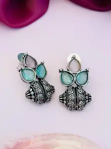 Sangria Silver-Plated Stone Studded Drop Earrings