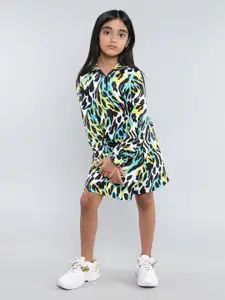 taffykids Girls Printed Shirt Collar Long Sleeves Sweatshirt With Skirt