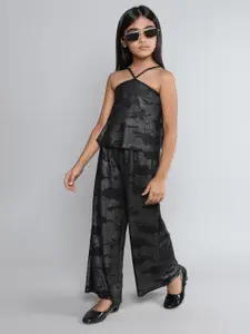 taffykids Girls Printed Halter Neck Sleeveless Top With Trouser