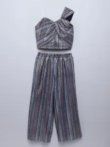 taffykids Girls Striped One Shoulder Neck Sleeveless Top With Palazzo