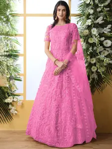 JULEE Embroidered Net Fit & Flare Maxi Dress