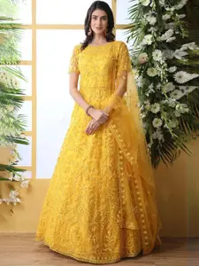 JULEE Floral Embroidered Net Fit & Flare Maxi Dress