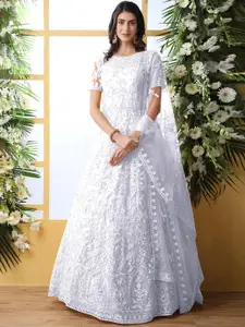 JULEE Floral Embroidered Net Fit & Flare Maxi Dress