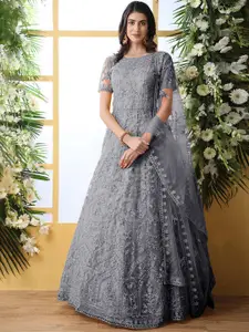 JULEE Embroidered Net Fit & Flare Maxi Dress