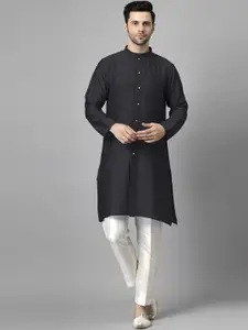 Utsav Fashion Men High Slit Raw Silk Kurta with Trousers
