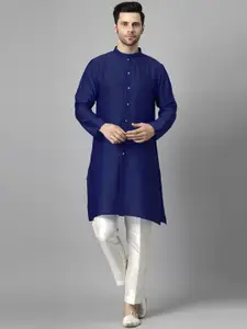 Utsav Fashion Men High Slit Raw Silk Kurta with Trousers