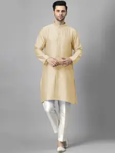 Utsav Fashion Men High Slit Raw Silk Kurta with Trousers
