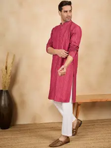 House of Pataudi Floral Embroidered Sequinned Mandarin Collar Straight Kurta