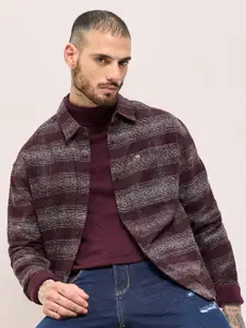 THE BEAR HOUSE Men Spread Collar Textured Cotton Relaxed Fit Casual Shirt