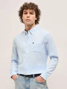 THE BEAR HOUSE Men Speread Collar Vertical Striped Cotton Slim Fit Casual Shirt