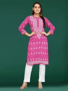 PARAMOUNT CHIKAN Ethnic Motifs Embroidered Lucknowi Chikankari Georgette Kurta