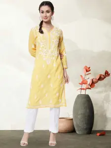 PARAMOUNT CHIKAN Ethnic Motifs Embroidered Lucknowi Chikankari Georgette Kurta