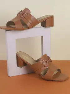 Mochi Women Block Heel Sandals with Buckles