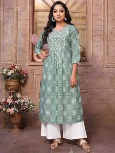 Rangita Floral Embroidered Cotton A Line Kurta