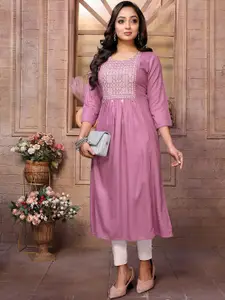 Rangita Floral Embroidered Yoke Design Thread Work A-Line Kurta