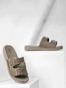 Indifeet Women Double Strap Rubber Sliders With Adjustable Buckles