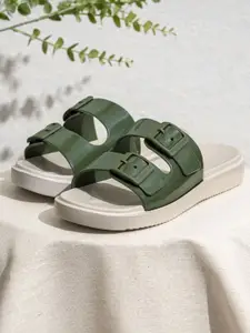 Indifeet Women Double Strap Colourblocked Waterproof Adjustable Buckles Rubber Slides