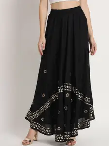 Moda Rapido Women Embroidered Flared Maxi Skirt With Detailing