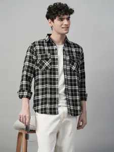 TRYBUY.IN Men Premium Spread Collar Grid Tattersall Checked Cotton Casual Shirt