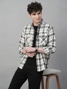 TRYBUY.IN Men Premium Spread Collar Grid Tattersall Checked Cotton Casual Shirt