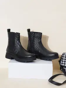 CLOG LONDON Women Textured Round Toe Block Heel Winter Boots