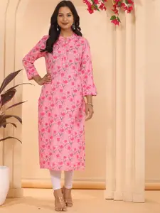 PARTHVI Floral Printed Mandarin Collar Straight Kurta