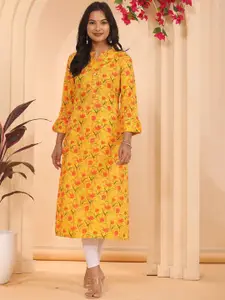 PARTHVI Floral Printed Mandarin Collar Straight Kurta