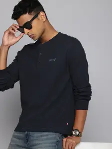 Levis Slim Fit Henley Neck Self Design Textured Long Sleeves T-Shirt