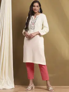 Biba Floral Yoke Design Thread Work Acrylic Straight Kurta