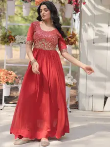 KALINI Embroidered Georgette A-line Gown Ethnic Dress