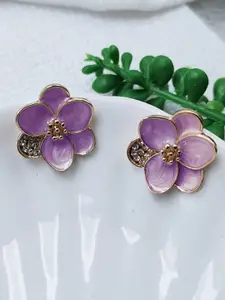 VAGHBHATT Rhodium-Plated Stainless Steel Rhinestone New Drop Oil Camelia Floral Studs