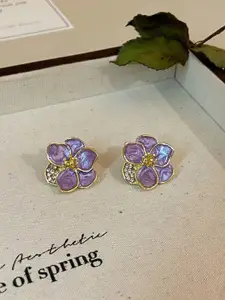 VAGHBHATT New Drop Oil Gold Plated Rhinestone Studded Floral Studs