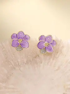 VAGHBHATT New Drop Oil Elegant Gold Plated Rhinestone Studded Floral Studs
