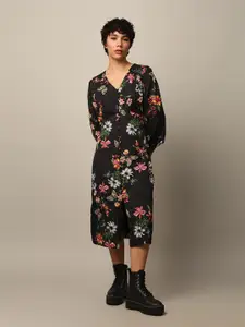 ONLY Floral Print Jacquard Shift Midi Dress