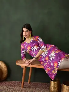 Sangria Floral Printed Straight Kurta