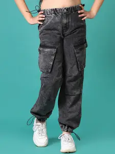 V-Mart Girls Mid-Rise Clean Look Regular Fit Light Fade Cargo Styles Cotton Jeans