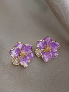 KRENOZ Rhodium-Plated Stainless Steel Rhinestone New Drop Oil Camelia Floral Studs