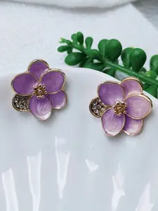 KRENOZ Rhodium-Plated Stainless Steel Rhinestone New Drop Oil Camelia Floral Studs