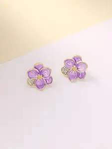 KRENOZ Rhodium-Plated Stainless Steel Rhinestone New Drop Oil Camelia Floral Studs