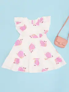 Pantaloons Junior Girls Printed Flutter Sleeve Fit & Flare Dress