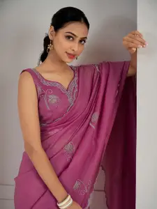 Saree mall Floral Embellished Beads and Stones Pure Silk Sarees