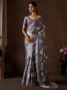 Saree mall Floral Embellished Beads and Stones Pure Silk Sarees