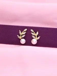 KAI JEWEL 92.5 Sterling Silver Gold-Plated CZ & Pearls Contemporary Studs Earrings