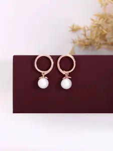 KAI JEWEL 92.5 Sterling Silver Rose Gold-Plated CZ & Pearls Contemporary Drop Earrings