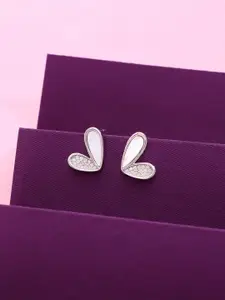 KAI JEWEL 92.5 Sterling Silver Rhodium-Plated CZ Studded Contemporary Studs Earrings