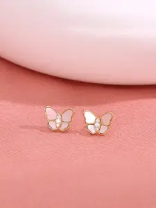 KAI JEWEL 92.5 Sterling Silver Gold-Plated CZ Studded Contemporary Studs Earrings