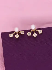 KAI JEWEL 92.5 Sterling Silver Rhodium Plated CZ Studded Contemporary Studs Earrings